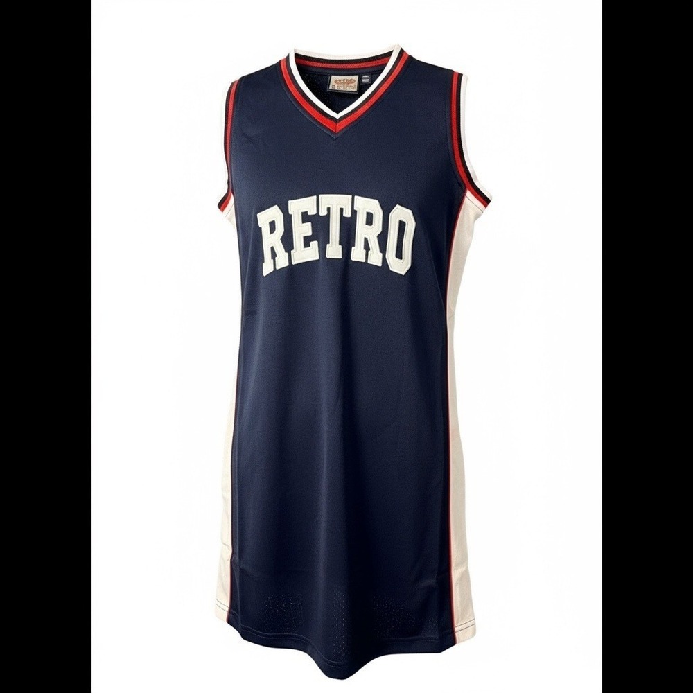 Retro Classics Navy Athletic V Neck Jersey Dress‎ Size M
